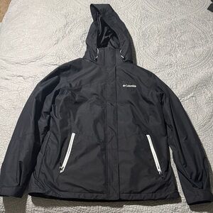 Columbia Black Rain Jacket with White Zipper Accents